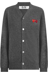 Comme Des Garcons PLAY MENS V-NECK DOUBLE HEART CARDIGAN | GREY